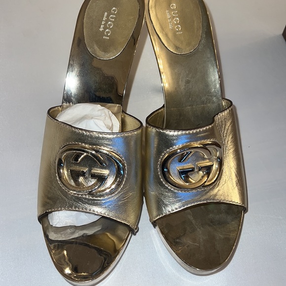Gucci Britt Clogs platinum light gold 10.5 NEW in box w/receipt - Picture 7 of 8